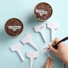 100pcs T-Shaped Plant Labels, 4 Inch Potted Plant Name Tags, Plastic Material, With Marker Pen, Seedling Seed Marker, Suitable For Indoor/Outdoor Garden, Patio, Flowers And Vegetables, White - A - View 13