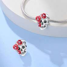 1pc Silver-Plated Day Of The Dead Skull DIY Bead, Painted Skull, Rose Skull, Bone Hand Heart Multiple Styles, Enamel Rhinestone Craft, Suitable For Bracelet Necklace Handmade Craft, Personalized Dark Style Silver Jewelry Accessory - Multicolor - View 5