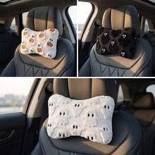 1pc Soft Knitted Touch Car Seat Neck Pillow, Halloween Little Ghost Pattern, Travel Relaxation Head And Neck Support Pillow, Comfortable Car Cushion, All-Season Use - A - View 1