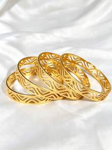 Texture And Hollow Out Multiple Optional Layered Bracelets, Suitable For Daily Banquets, Parties, And Ramadan Wear - Matte Thin Bangle - View 3