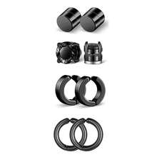 4 Pairs Mixed Magnetic Ear Cuffs Set, 304 Stainless Steel Round Disc & CZ Hoop Clip On Earrings, No Piercing Unisex Punk Daily Ear Jewelry - 4 Pairs Ear Clips Set - View 8