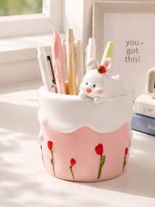 1pc Cute Rabbit Cake Pen Holder Desktop Storage, Beautiful Creative Stationery Organizer Cup, Suitable For Home Office, Study Room Decor, Student Supplies Desk Ornament, Girls Back To School, Large Capacity - Multicolor - View 7