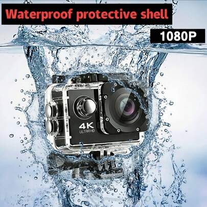 Action Camera 1080P HD With 2-Inch LCD Screen, 140° Wide Angle, Digital Stabilization, Rechargeable Battery, Compatible With Bike & Helmet Mounts For Cycling, Vlogging & Outdoor Recording (MP4 Format),1050mAh Battery, Long Lasting Endurance