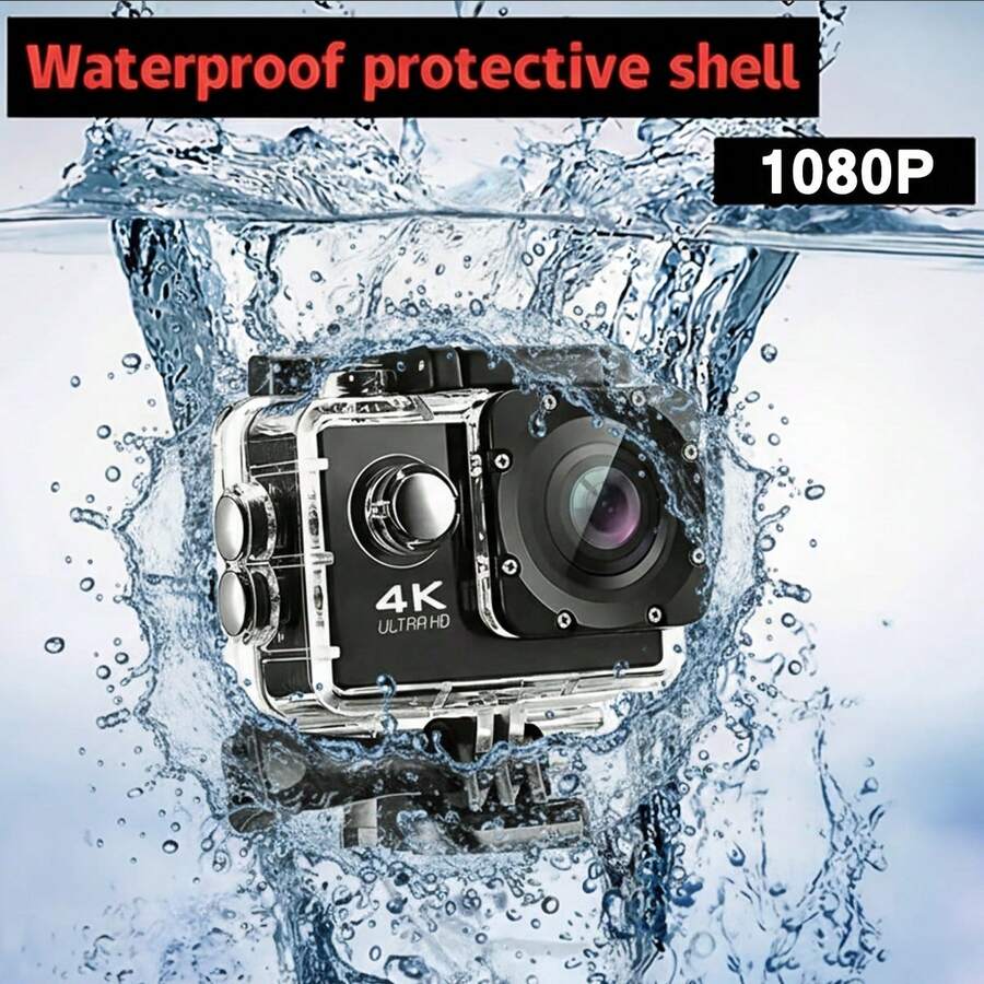 Cámara de Acción 1080P HD con Pantalla LCD de 2 Pulgadas, Ángulo Amplio de 140°, Estabilización Digital, Batería Recargable, Compatible con Soportes para Bicicleta & Casco para Ciclismo, Vlogging & Grabación al Aire Libre (Formato MP4), Batería de 1050mAh, Duración Prolongada