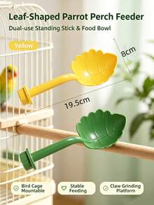 Multifunctional Leaf Parrot Perch Feeding Tray, Bird Cage Accessory Stand‑Stick For Budgie Cockatiel Lovebird - one-size - View 2