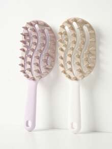 1/2pcs Long Handle Scalp Massage Comb, Hollow Thick Tooth Design, Dry & Wet Use, Suitable For Nail Care And Applying Care Products - Multicolor - View 12