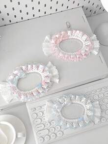 Cute Lolita Candy-Shaped Photo Card Holder, Ruffle Edge Polka Dot Organza Lace Bow Heart Decor, Sweet ID/Credit Card Sleeve, Photo Card Storage Case - Rectangle - View 6