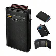 Pop Up Card Holder Wallet For Men RFID Blocking Slim Automatic Eject Credit Card Case Multi?ID Window Minimalist Business Male Purse, Travel, Clutch - Multicolor - View 12