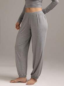 XLLAIS Celana Olahraga Wanita dengan Pinggang Elastis, Warna Polos & Campuran, Musim Gugur - Grey - View 2