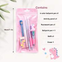 1 Set 6pcs Cute Pencil Eraser Ballpoint Pen Gift Student Cartoon Stationery Set - Multicolor - View 2