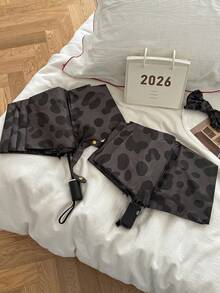 1pc Leopard Print Fully Automatic Retro Dual-Use Sunshade & Umbrella, Foldable UV Protection - As Shown - View 9