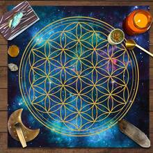 1PC Galaxy Flower Of Life Tarot Cloth, Sacred Geometry Cosmic Altar Mat, Spiritual Divination Table Decor Tapestry - Multicolor - View 3