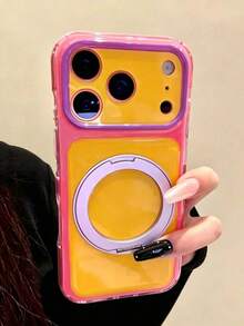 Cute Dual-Color Candy Camera Protective Phone Case, Compatible With IPhone 17 Pro Max 17 Pro 16 Pro 16 Pro Max 15 14 13 Pro Max 14 15 16 Plus 13 15 17, With Rotatable Ring Stand, Shockproof Protective Shell, Gift - Rose Red Yellow - View 1