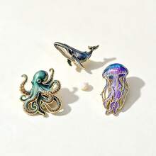 Ocean Element Brooch 2D Jellyfish, Whale, Octopus Pin Fashion Clothing Accessory Small Gift For Family And Friends - Multicolor - View 2