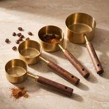 4pcs Stainless Steel Gold Plated Measuring Spoons Set With Rosewood Handle - Gold - View 1
