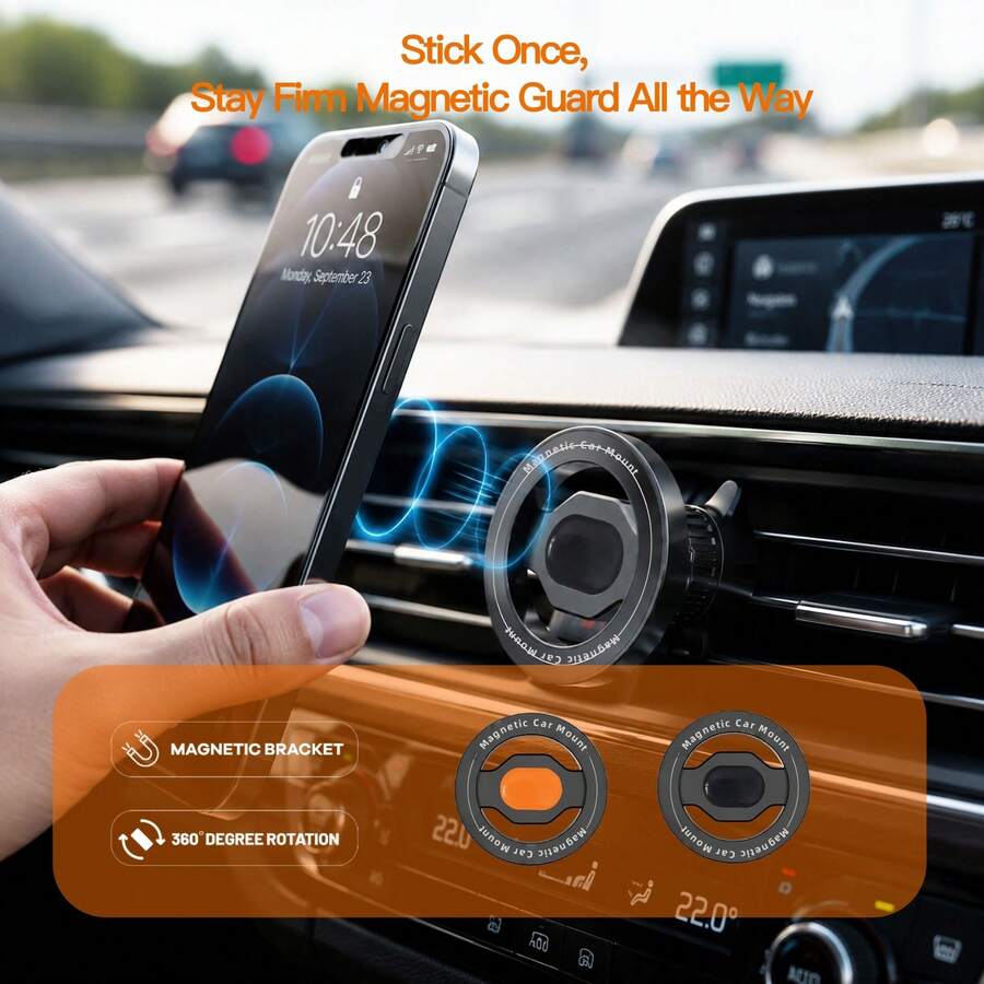 Car Phone Holder MagSafe Strong Magnetic Suction 360° Adjustable Air Vent Hands-Free Phone Mount Compatible With 17-12 And All Smartphones Black - A - View 1