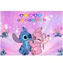 Hot-Selling Pink Stitch Theme Cartoon Stitch Birthday Banner, Backdrop, Tablecloth, Decoration Hanging Set, Birthday Party Decor - Multicolor - View 4