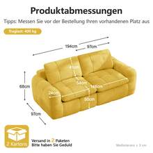 2 Seat Modular Sofa Yellow Chenille – Easy Assembly For Living Room And Lounge - 黃色雙座 - 查看 7