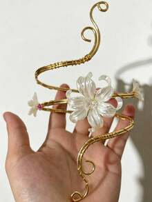 1pc Summer Fashion Floral Arm Chain Exaggerated Geometric Open Metal Bracelet Armlet Suitable For Vacation, Party, Gathering - Multicolor - View 2