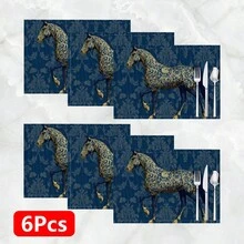 1pc/4pcs/6pcs Horse Pattern Printed Linen Placemats, Rectangular Table Mats, Washable, Easy To Clean, Plate Mats, Bowl Mats, Western Style Table Mats, Suitable For Kitchen, Dining Room, Family Gatherings, Coffee Table And Daily Table Decor - Multicolor - View 17