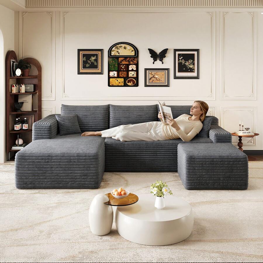 Sofa Grey Made Of Fabric For Living Room And Lounge - 深灰色四座 - 查看 1