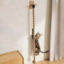 1.3m Wall Mounted Cat Climbing Rope, Natural Jute Scratch Resistant Scratcher With Hardwood Brackets, Cat Toy For Climbing Scratching Indoor Outdoor Use - Khaki - View 6
