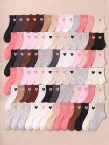20雙可愛愛心圖案中筒襪，適合幼兒與女孩，透氣舒適柔軟，適用1-16歲兒童與青少年日常校園休閒運動穿著，隨機發貨，秋季穿搭，女孩長襪，聖誕禮物，兒童禮物聖誕襪填充物，秋冬服飾配件必備，女孩禮物，兒童襪 - 彩色 - 查看 5