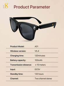 D8 Smart Bluetooth Glasses, Fingerprint Touch Control, Audio Glasses With Music Playback And Hands-Free Calling, Built-In Microphone And Speaker, Voice Control Wireless Earphones, Unisex Fashion Smart Glasses, Compatible With IPhone And Android - View 5