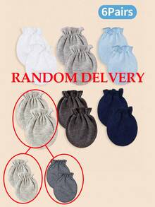 6 Pairs Solid Color Newborn Baby Mittens, All Season Anti-Scratch Infant Accessories - Multicolor - View 4