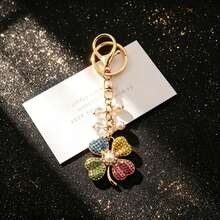 1pc Lucky Four Leaf Clover Bag Charm Keychain - Full Rhinestone Pearl Wallet Shoulder Bag Charm - Women's Holiday Gift - Multicolor - View 10