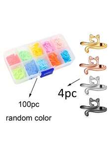 105/1pc Magic Hook & Loop Ring Set, Includes 4 Cat Rings + 100 Marker Clips (Random Color) + 1 Storage Box, Adjustable Hook Tension, Suitable For Crochet, Cat Pattern, Yarn Crochet, With Cat Ear Design Adjustable Yarn Guide Ring, For Handicraft Enthusiasts - Multicolor - View 12