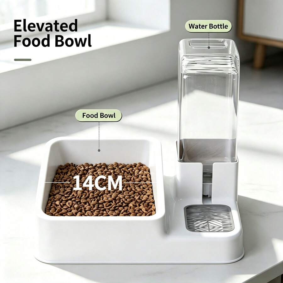 1pc Large Capacity 2-In-1 Pet Feeding & Watering Station, Suitable For Cats And Dogs, Indoor/Outdoor Use, Non-Slip Spill-Proof Easy To Clean Automatic Feeding Bowl - Large Capacity - View 1