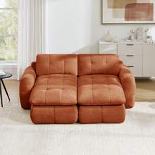 Sofa Orange Made Of Chenille For Living Room - 橘色雙座 - 查看 2
