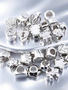 30/200/300/500/1000pcs Fashion Acrylic Metal Bead Set, Suitable For DIY Jewelry - Multi-Functional Large Hole Design For Necklaces, Bracelets, Keychains And Phone Charms With Classic Patterns - Silver - View 5