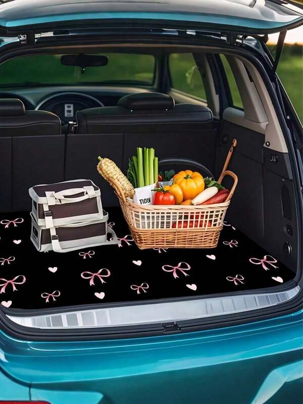 Cute Bowknot Car Floor Mats 4pcs Set, Universal 2D Flat Print Auto Interior Accessories For Women Girls, Sweet Floral Pattern Floor Protector, Anti-Dust Car Mats For Most Vehicles