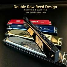 1pc Metal 24-Hole C-Key 6-Color Double-Row Harmonica, Student Gift, Early Education Children's Musical Instrument For Beginners - Black - View 1