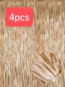 1/2/3/4/6 Pcs Shiny Gold Fringe Curtain For Hanging As Birthday Party Backdrop, Suitable For Decorating Backgrounds Of Birthday Parties, Weddings, All Kinds Of Festivals And Themed Parties, And Serving As Photo Props For Parties - Light Gold - View 6