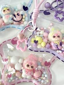 1 Set Sweet Cool Style Dopamine PVC Star Bag Flocked Rabbit Doll Bell Hanging Ornament Macaron Fur Ball Pentagram Hanging Rope Keychain Spring Buckle Bag Accessory Pendant Girl Birthday Gift Party Small Gift - Multicolor - View 2