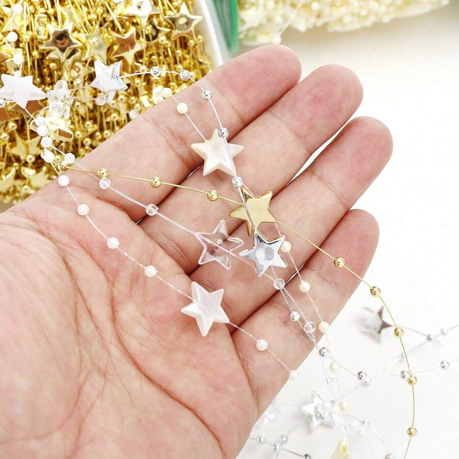 Christmas Acrylic Star Beads Chains 14mm 5 Yards Fishing Line Star String Ornament For Xmas Tree Wreath DIY Craft Decoration - Beads Chains - View 1