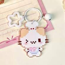 1pc/Original Pixel Art Acrylic Keychain Cute Cartoon Girl Heart Bag Charm Student Gift Pendant Multiple Styles Available - Multicolor - View 4