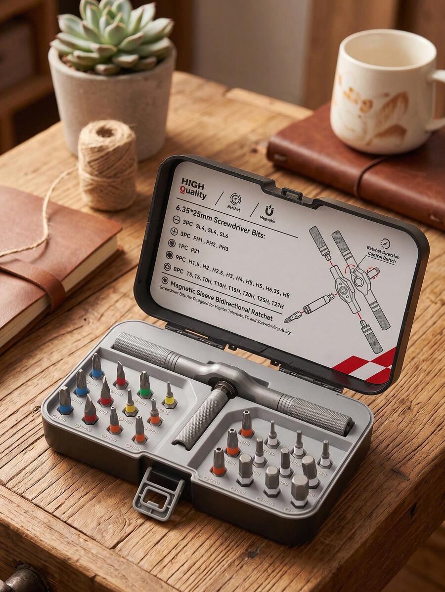 25pcs DIY Ratchet Screwdriver Tool Set, Multi-Function Magnetic Driver Set With Detachable Ratchet Handle, Portable Precision Repair Tool Kit For Furniture, Computer, Bicycle And More, Men's Tools