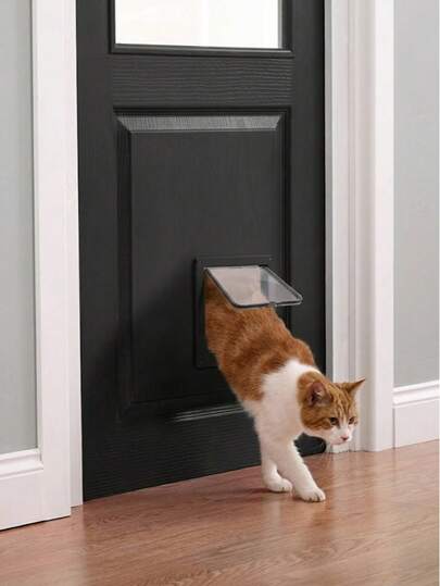 Puerta para gatos con bloqueo de 4 vías, puerta para mascotas resistente a la intemperie, adecuada para puertas interiores y exteriores, panel de puerta para gatos de fácil instalación con tira de cepillo silenciosa y cierre magnético, adecuada para gatos y perros pequeños, se puede instalar en paredes y ventanas, blanco