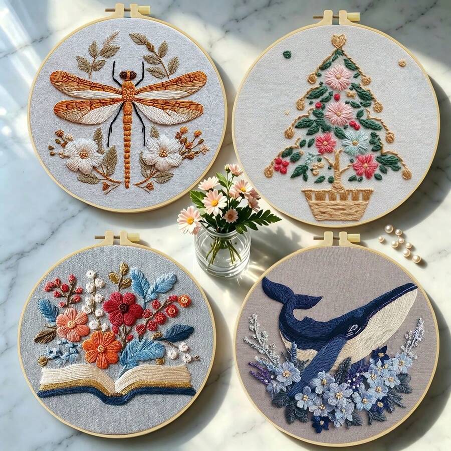 1PC 15*15cm/5.9*5.9in 20*20cm/7.9*7.9in,Plants, Insects, Animals Embroidery Kit, DIY Handmade Embroidery Set For Adult Beginners, Home Gift, Women's Sewing Gift, Including User Manual, Printed Pattern Fabric, Embroidery Frame, Needle And Thread.