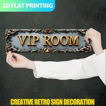 2D Flat, 1pc Vintage "VIP Room" Metal Wall Decor - Letter Sign, Suitable For Man Cave, Game Room - Pre-Drilled For Easy Hanging, Unique Gift (1pc), (Random Style) - A - View 5