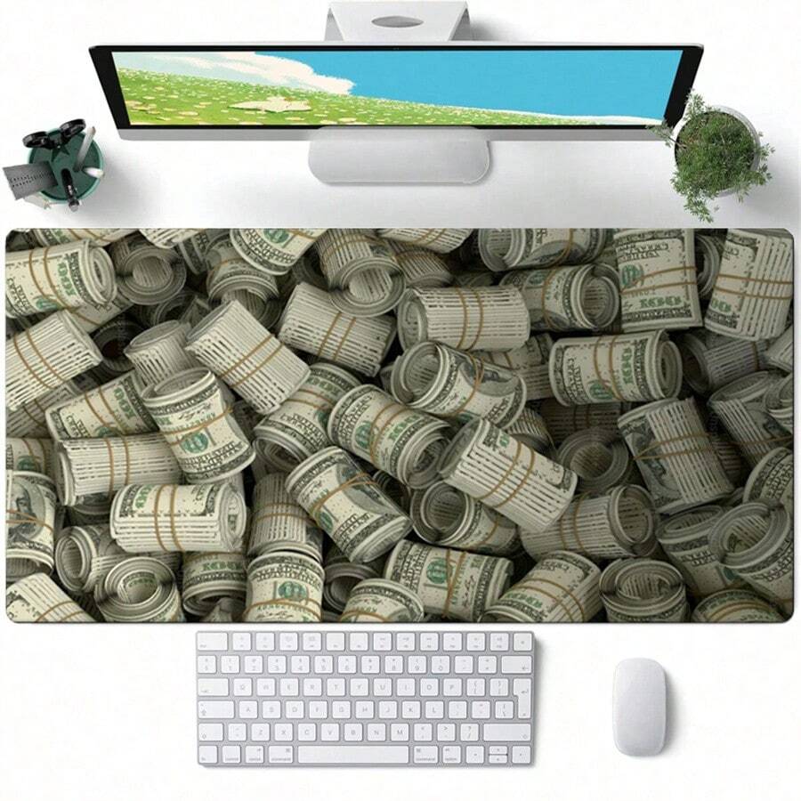 1pc Cool Dollar Mouse Pad Long Non-Slip Many Banknotes Desk Pad Office Gameing Table Mat Back To School, Creative Mousepad For Office Gaming Working - View 1