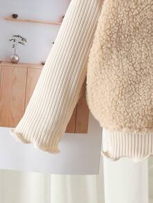 Baby Girl Autumn/Winter 3 Pieces Set, Plush Vest, Long Sleeve Base Layer, Denim Wide Leg Pants, Medium Thick, Cute Casual - Apricot - View 7