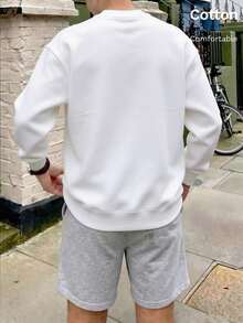 Men's Slim Fit Lightweight Sweatshirt, Autumn Vacation Y2K Style, Casual Sports Countryside Vibe - White - View 5