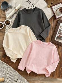 1pc Girls Casual Printed Crew Neck Long Sleeve T-Shirt, Autumn Student Young Clothing - Multicolor - View 10