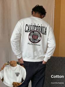 Autumn California Los Angeles USA 89 West Coast First Mainland Print Men's Crew Neck Long Sleeve Thin T-Shirt T-Shirt Millennium Style - White - View 6