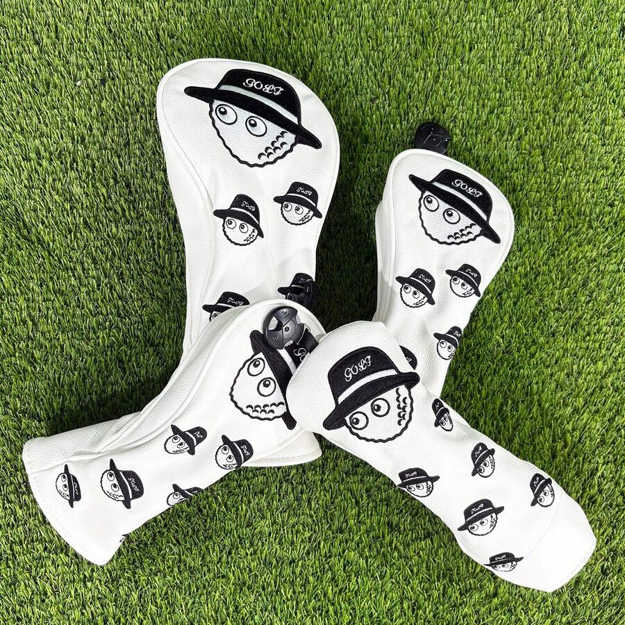 Funny Fisherman Pattern White Golf Club Headcover, PU Material Embroidered Design, Enhanced Club Protection, Golf Accessory - White - View 1